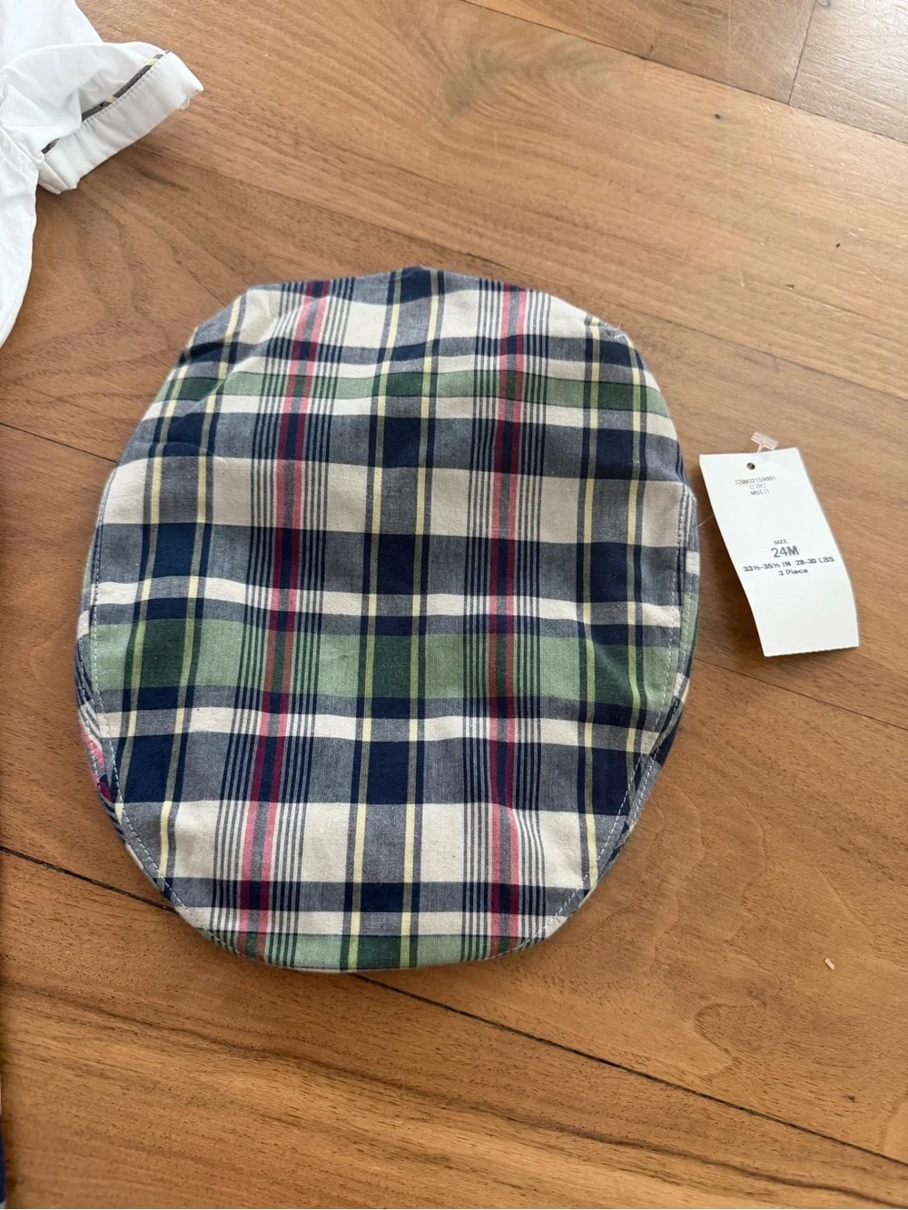 Ralph Lauren White Shirt with Navy, Green & Cream Plaid Shorts and Cap
